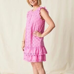 Matilda Jane Purple Pink Eyelet Shift Into Spring Dress Ruffle Sleeve Size Small